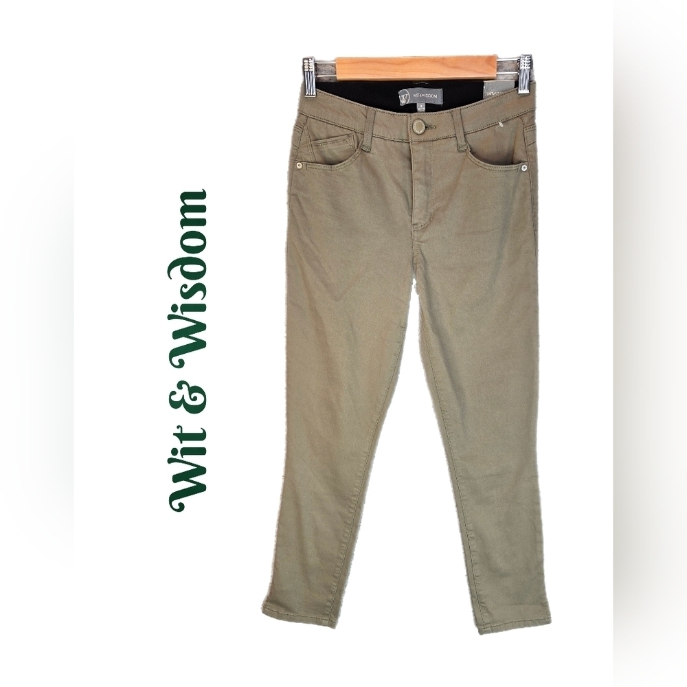 Wit & Wisdom Womens "AB"Solution Pants Sz 0 Green-Tan Ankle Skimmer Casual